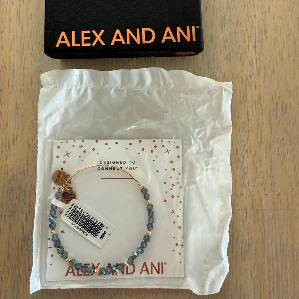 Alex and Ani Gold and Blue Beaded Bracelet